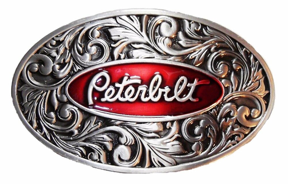2560 Peterbilt Truck Belt Buckle, Red and Silver